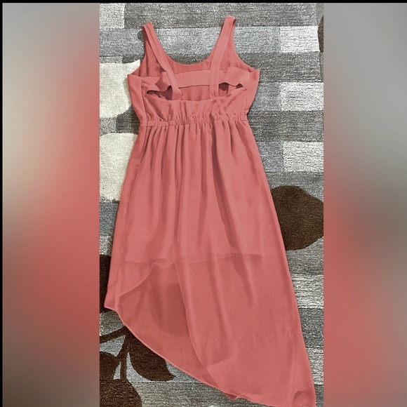 Bardot Sleeveless Asymmetric High Low Midi Dress in Tangerine Back Cut Out - Picture 8 of 8